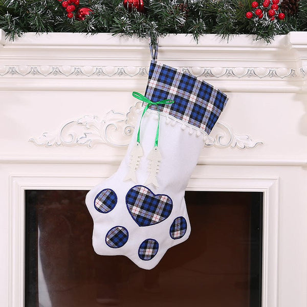 Pet Wiggles Accessories Blue Tartan Dog Paw Christmas Stocking