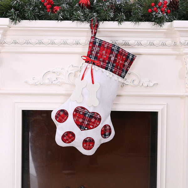 Pet Wiggles Accessories Red Snowflake Dog Paw Christmas Stocking