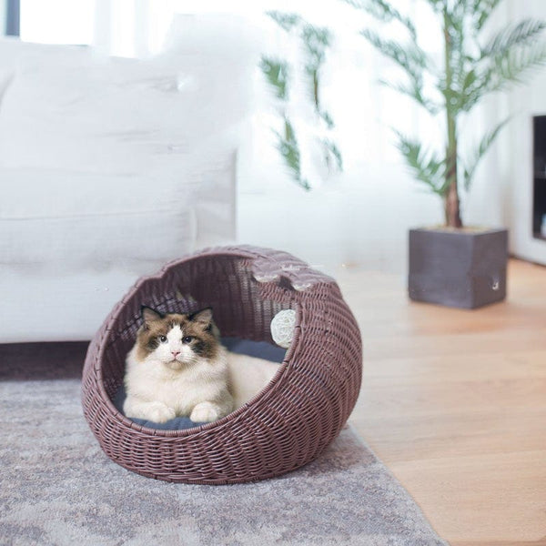 Pet Wiggles Dog Beds Coffee Handwoven Cosy Pet Nest