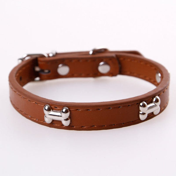 Pet Wiggles Dog Collars Brown / S Leather Bone Colourful Collar