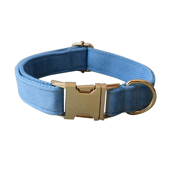 Pet Wiggles Dog Collars Elegant Blue Velvet Dog Collar and Lead Set