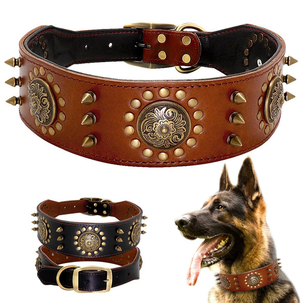 Pet Wiggles Dog Collars Leather Stud Dog Collar