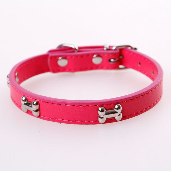 Pet Wiggles Dog Collars Rose Red / S Leather Bone Colourful Collar