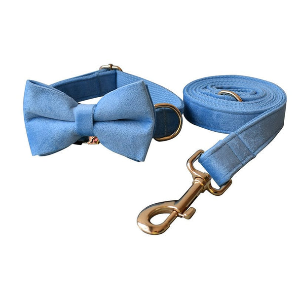 Pet Wiggles Dog Collars Small Elegant Blue Velvet Dog Collar and Lead Set